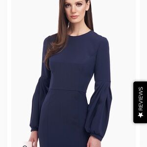 Kay Unger New York Greyson Pleated-Sleeve Crepe Midi Dress